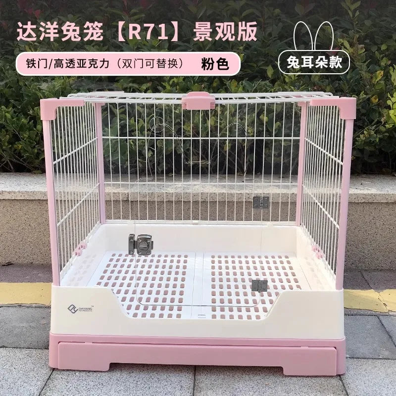 Rabbit Cage with Double Drawers, Urine-Proof, Extra-Large Acrylic Landscape Cage for Home Use