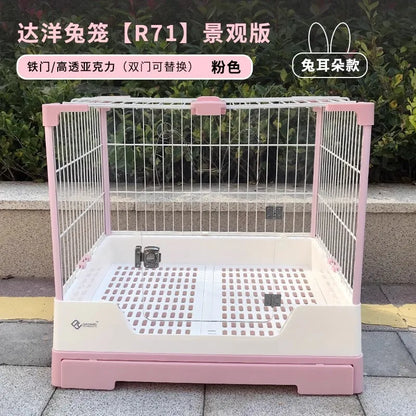 Rabbit Cage with Double Drawers, Urine-Proof, Extra-Large Acrylic Landscape Cage for Home Use
