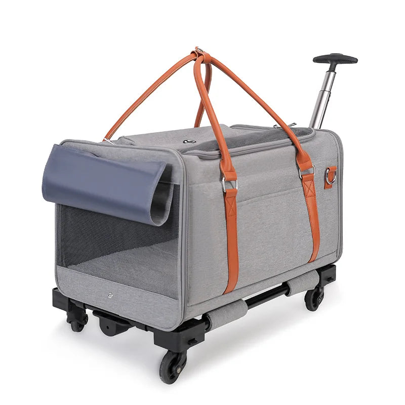 Breathable Pet Carrier with Wheels Foldable Outdoor Travel Cat Trolley Case for Cats and Dogs Large Portable Pet Trolley bag