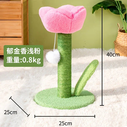 Tulip Shaped Cat Tower Scratching Column Sisal Cat Scratching Board Cute Ins Kitten Teasing Toys Cat Tree House Pet Supplies