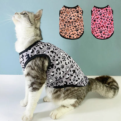 Cat Clothes Vest for Small Medium Cats Dogs Summer Breathable Kitten Leopard-Print Sleeveless Clothing French Teddy Pet Outfits
