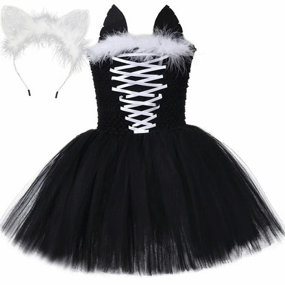 Black Cat Costume for Girls Halloween Carnival Party Tutu Dress Up Animal Kitten Costumes for Kids Toddler Fancy Tulle Dresses
