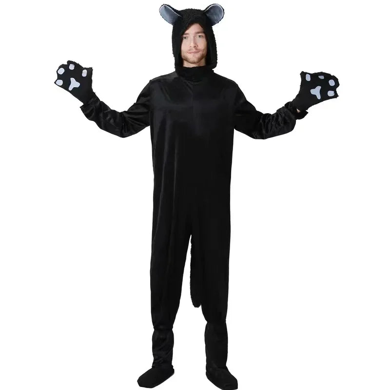 Adult Cosplay Black Cat Costume Animal Onesie Suitable for Halloween Party Dance Jumpsuits Costumes Props Suit Woman Men # 1 # W