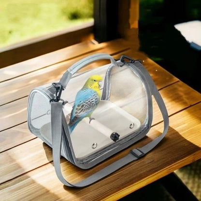 Portable Bird Carrier Bag Folding Wooden Stand Travel Bird Cage Large Capacity Breathable Mesh Parrot Out Bag Hiking Adventures
