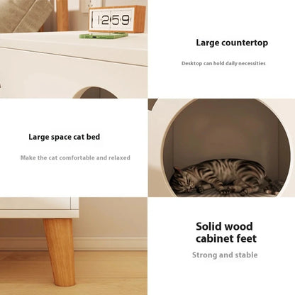 Wooden Cat Nest Bedside Tables Multi Functional Cat Nest Four Season Simple Storage Locker Nightstands Bedroom Furniture