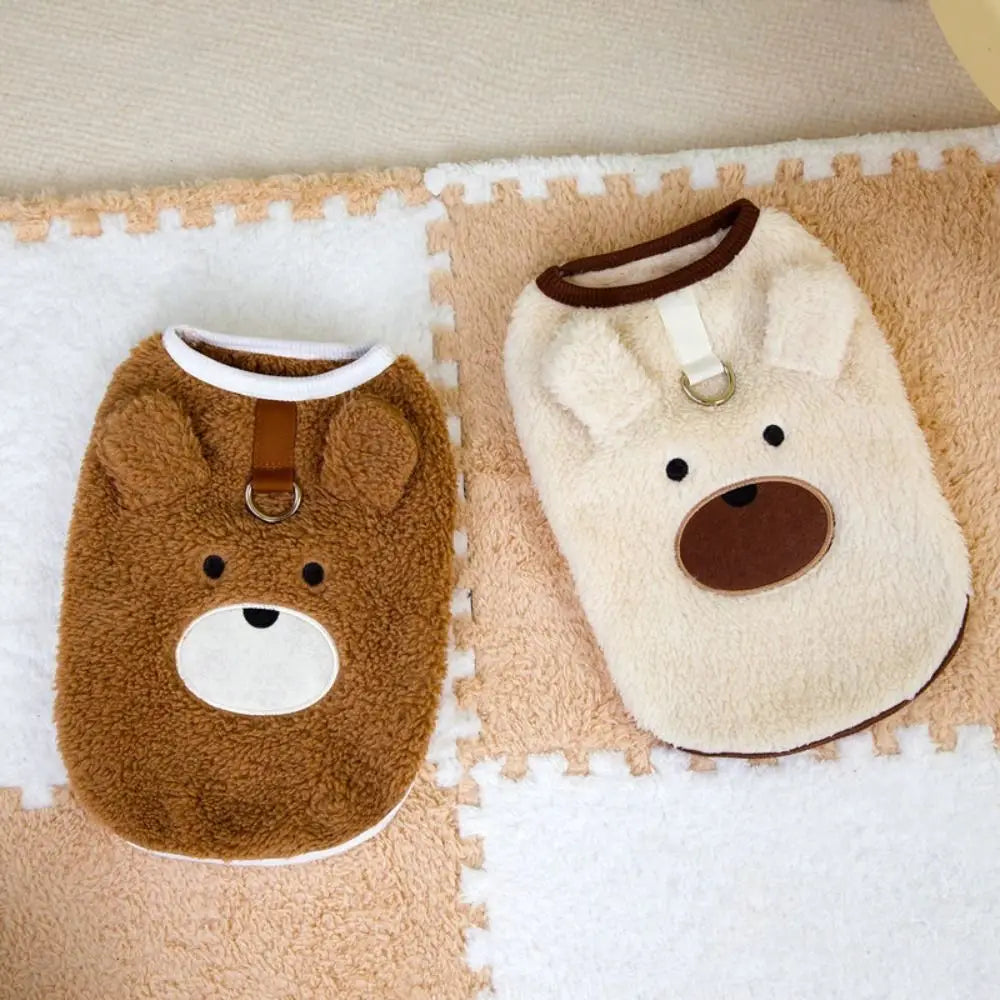 Dog Apparel Bear Pattern Winter Puppy Clothes Warm Thickened Puppy Sweatshirt Comfortable Sleeveless Pet Winter Coat Outdoor Use