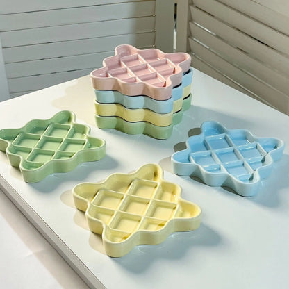 Pet Slow Food Bowl, Healthy Diet,Irregular Ceramic Anti Choking Puppy Bowl,Pet Canned Licking Plate,Dopamine Color Pet Supplies