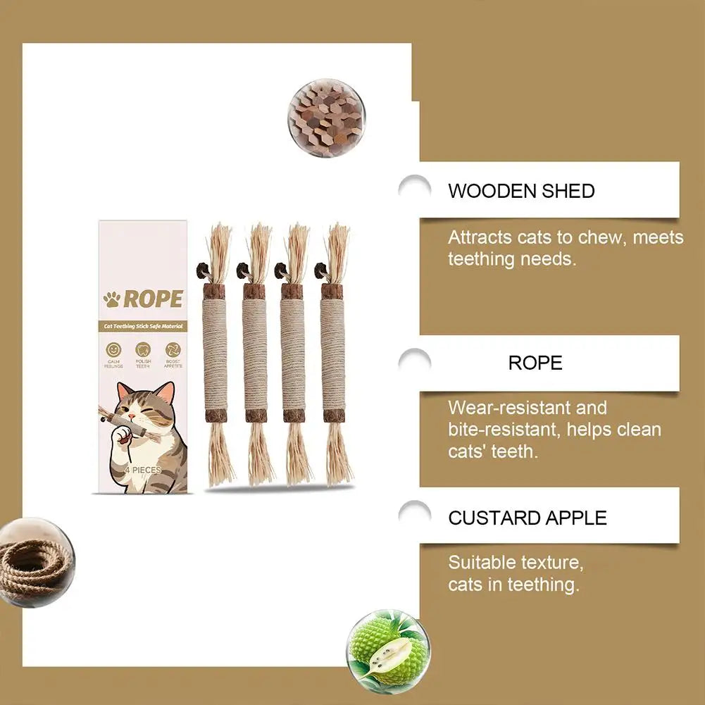 4 PCS Cute Cat Teeth Grinder Toy - Healthy Teeth Grinding Tool Pet Dental Care Supplies Attract Pet Attention Daily Chew Toy