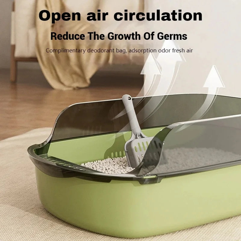 Cat Litter Box Kitty Sandbox Semi-enclosed High Side Splashproof Cat Toilet Pet Bedpans with Litter Scoop Cleaning Cat Supplies