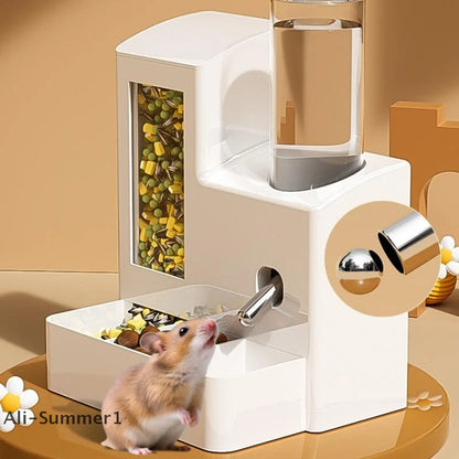【E】2-in-1 Automatic Hamster Automatic Feeder Water Dispenser Multi-functional Small Pets Drinking And Feeding Food Container