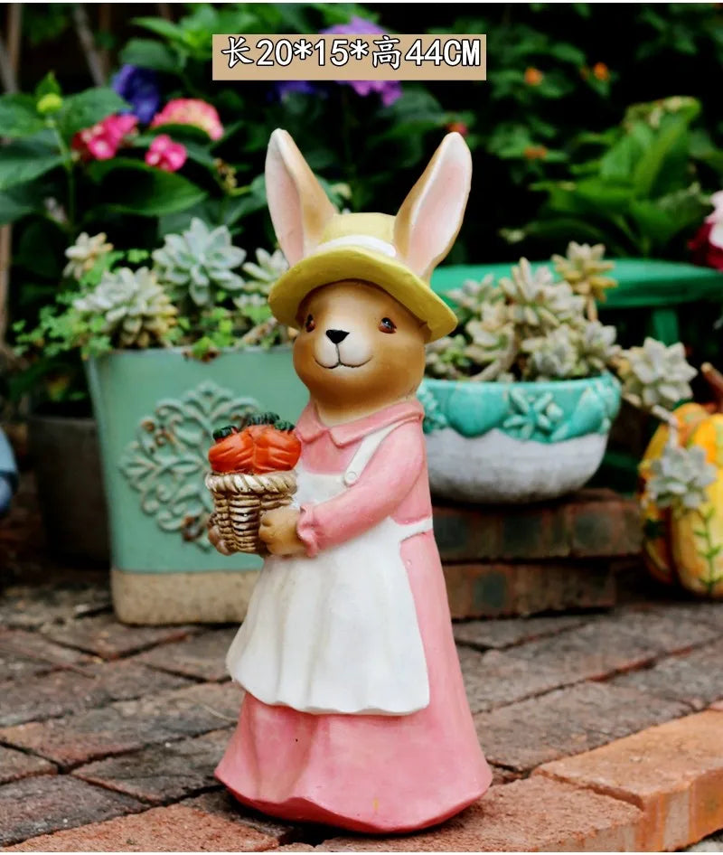 Rabbit Garden Statue Outdoor Cartoon Animal Decor Villa Courtyard Landscape Sculpture Realistic Lawn Ornament for Garden/Yard