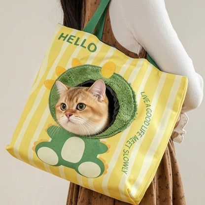 Lightweight Breathable Cat Carrier Bag Cartoon Portable Cat Shoulder Bag Canvas with Hole Pet Sling Bag Daily Use