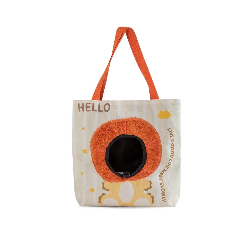 Lightweight Breathable Cat Carrier Bag Cartoon Portable Cat Shoulder Bag Canvas with Hole Pet Sling Bag Daily Use