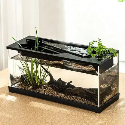 Small Fish Tank Acrylic Clear Desk Aquarium with Filter Fish Tank Starter Kits with Air Pump for Tabletop Living Room Studio Dec