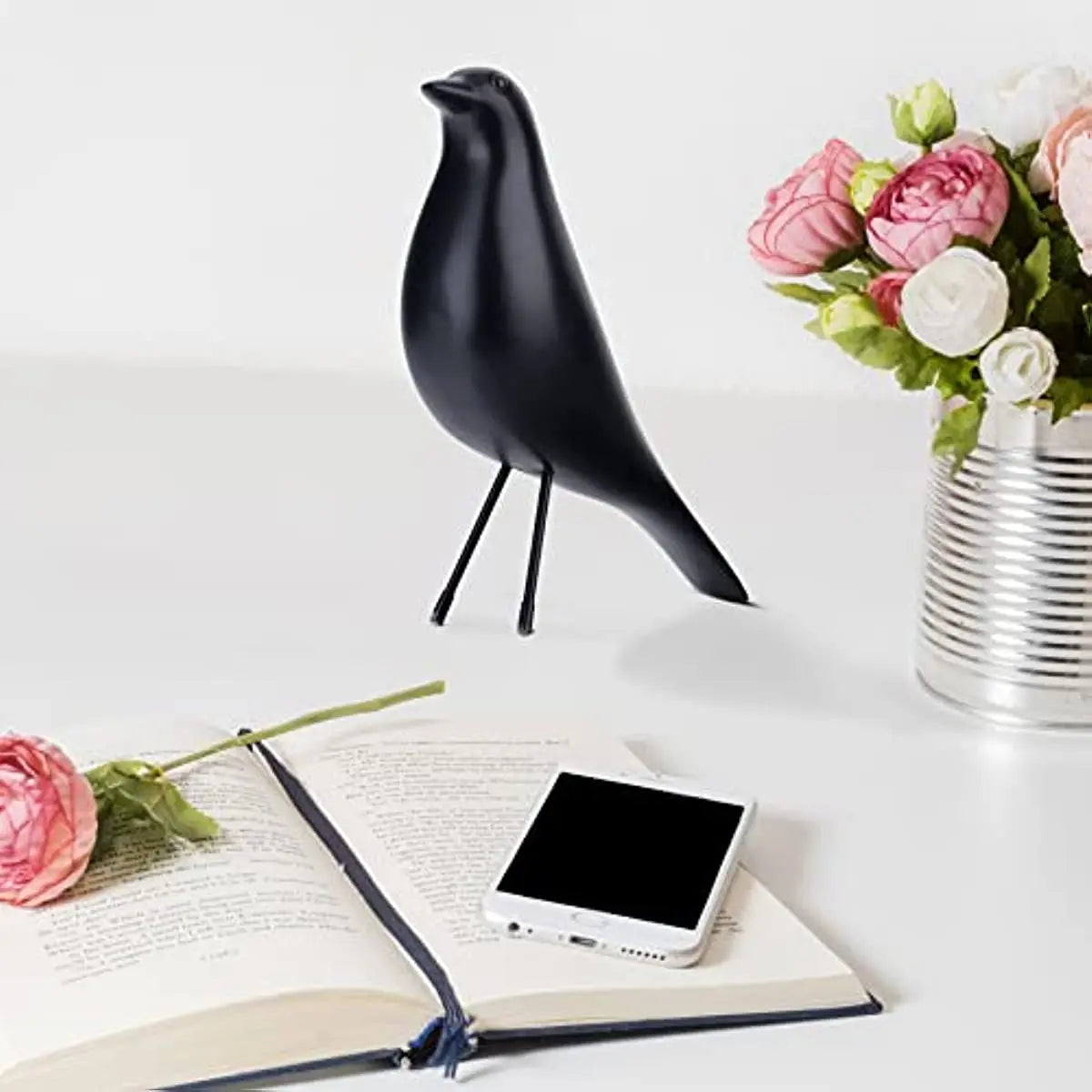 Black Bird Figurine Resin Bird Statue Sculpture Modern Minimalist Bird Decorative Ornaments for Living Room Bedroom Office Decor