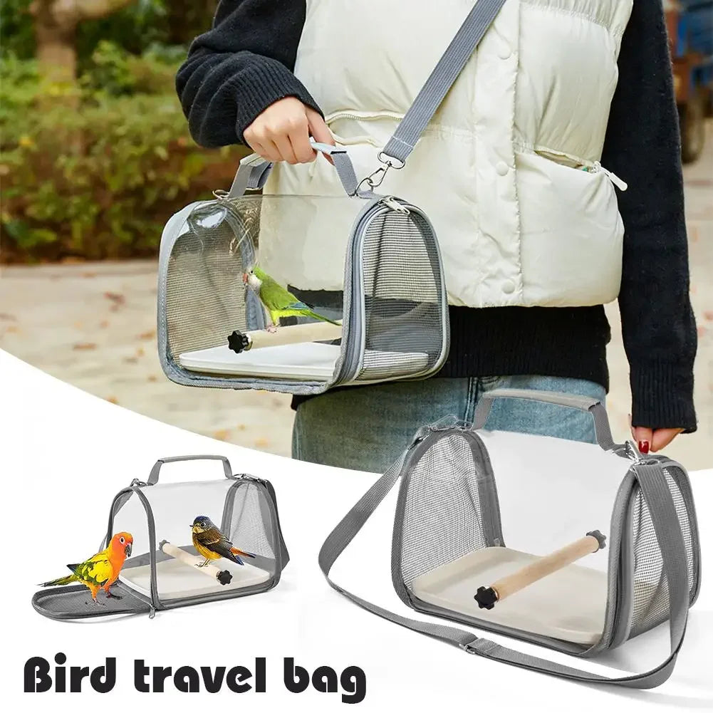 Portable Bird Travel Carrier Small Bird Parrot Pet Wood Standing Bag Cage With Side Perch Soft Mat Mesh Bird Window Accesso Z1C9