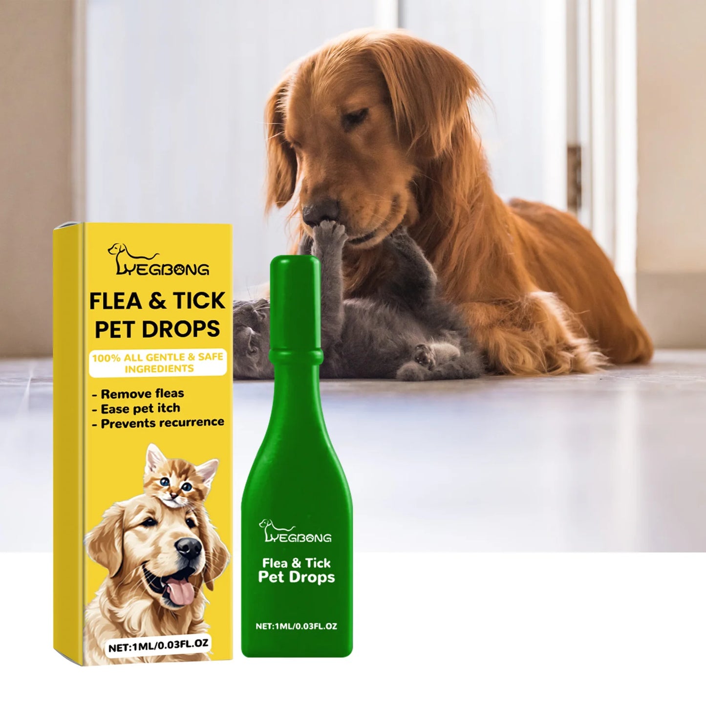 Pet Flea & Tick Drops Effectively Drive Away Fleas Mites Improve Pet Skin Healthy Relieve Itching Discomfort Pet Skin Care Agent