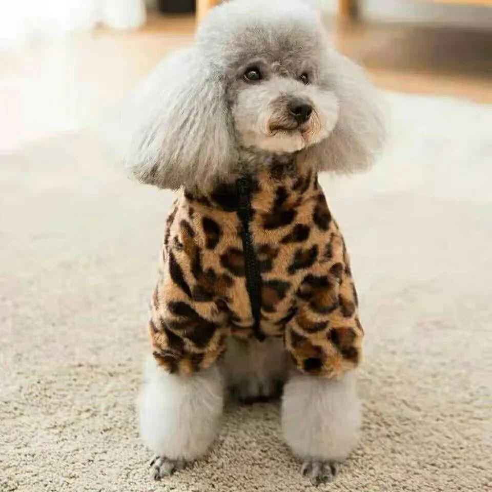 Dog Clothes Small Dog Autumn Winter Coat Leopard Print Fur and Fleece Thermals Puppy Apparels Warm Dog´s Sweater Cute Products
