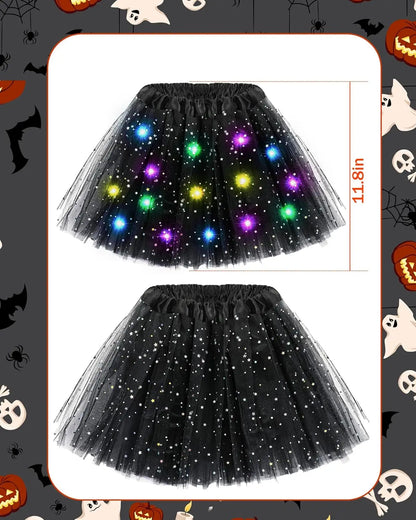 Black Cat Costume for Girls Women Led Tutu Skirt Animal Ears and Tail Halloween Cosplay Party Fancy Dressed