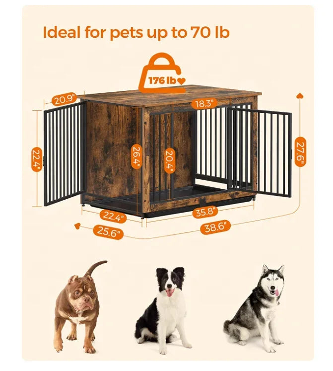 Customized Dog Crate Furniture Wooden Dog Crate Table Furniture Style Indoor Pet Crate With Double Doors