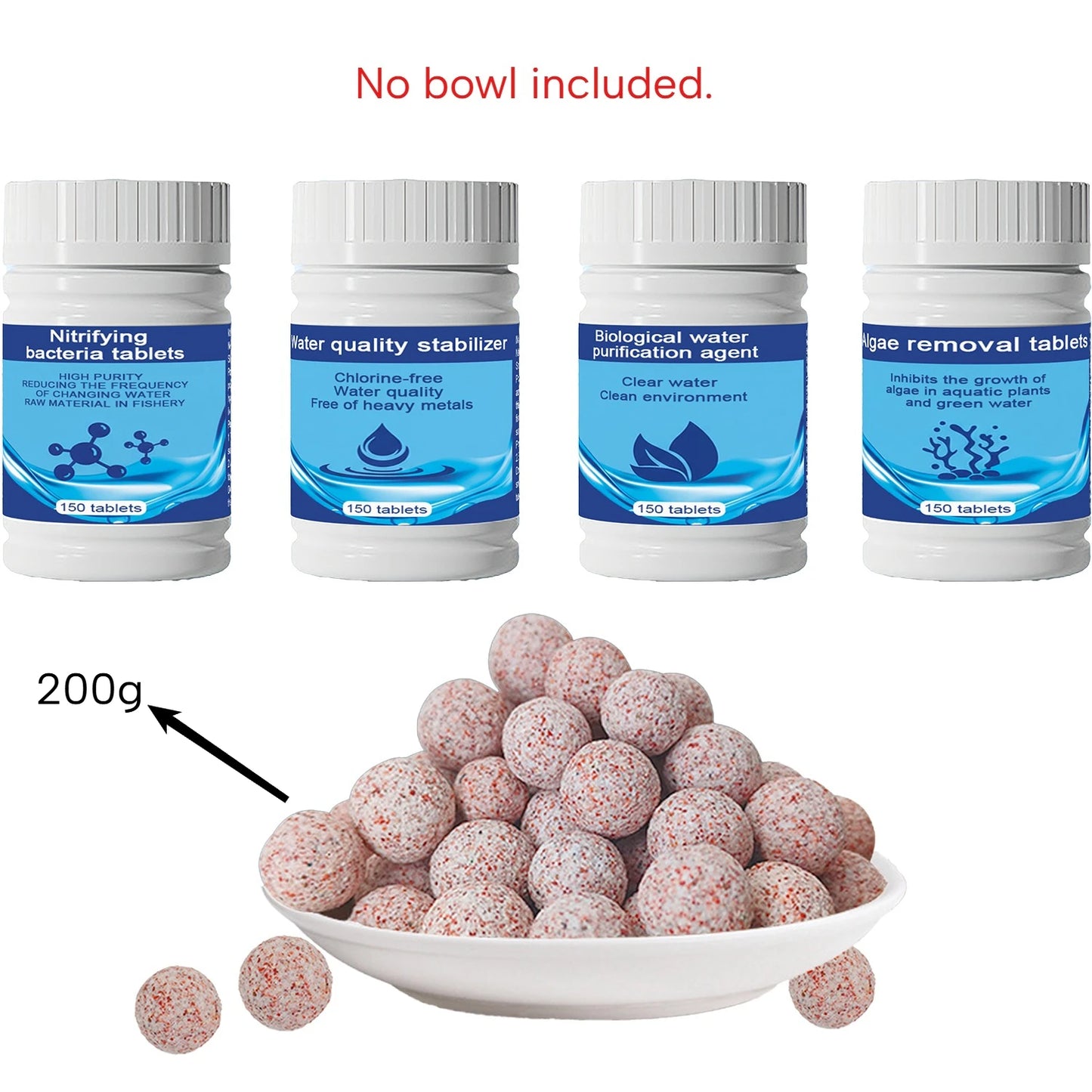 Aquarium Filter Media Set:Hollow Quartz Balls, Algae Remover, Nitrifying Bacteria, Conditioner&Bio-Clear Tabs for Fish Tank Care