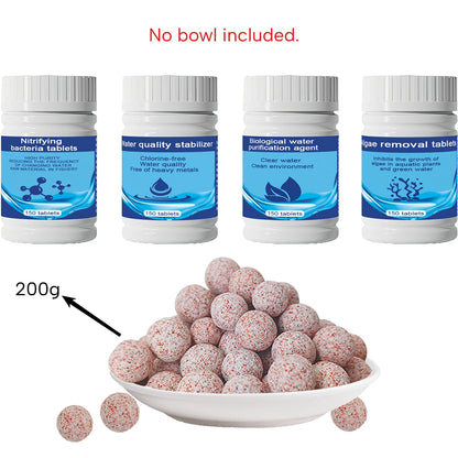 Aquarium Filter Media Set:Hollow Quartz Balls, Algae Remover, Nitrifying Bacteria, Conditioner&Bio-Clear Tabs for Fish Tank Care