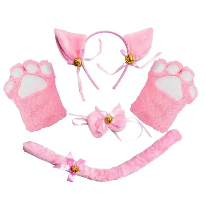 Anime Cat Costume Cosplay Kitten Bow Tie Gloves Toys Accessories Props Headwear for Gifts Dress up Halloween Children Adults