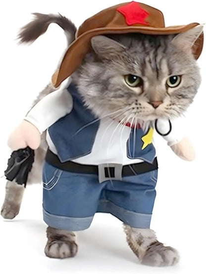 Pet Transformation Dog Costume Funny Stand Up Costume Pirate Cowboy Pet Dog Costume Cowboy with Hat Cat Small Dog Halloween