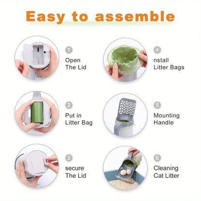 Cat Litter Scoop with Integrated Trash Can - Large-Capacity Portable, Easy-Clean Plastic Pet Waste Shovel for Cats