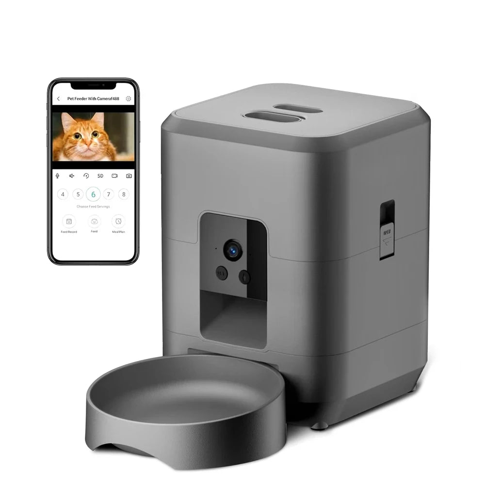 2L Smart Pet Feeder Cat Automatic Pet Feeder Wi-Fi & 1080P HD Camera APP Control for Remote Feeding Dog & Cat Food Dispenser