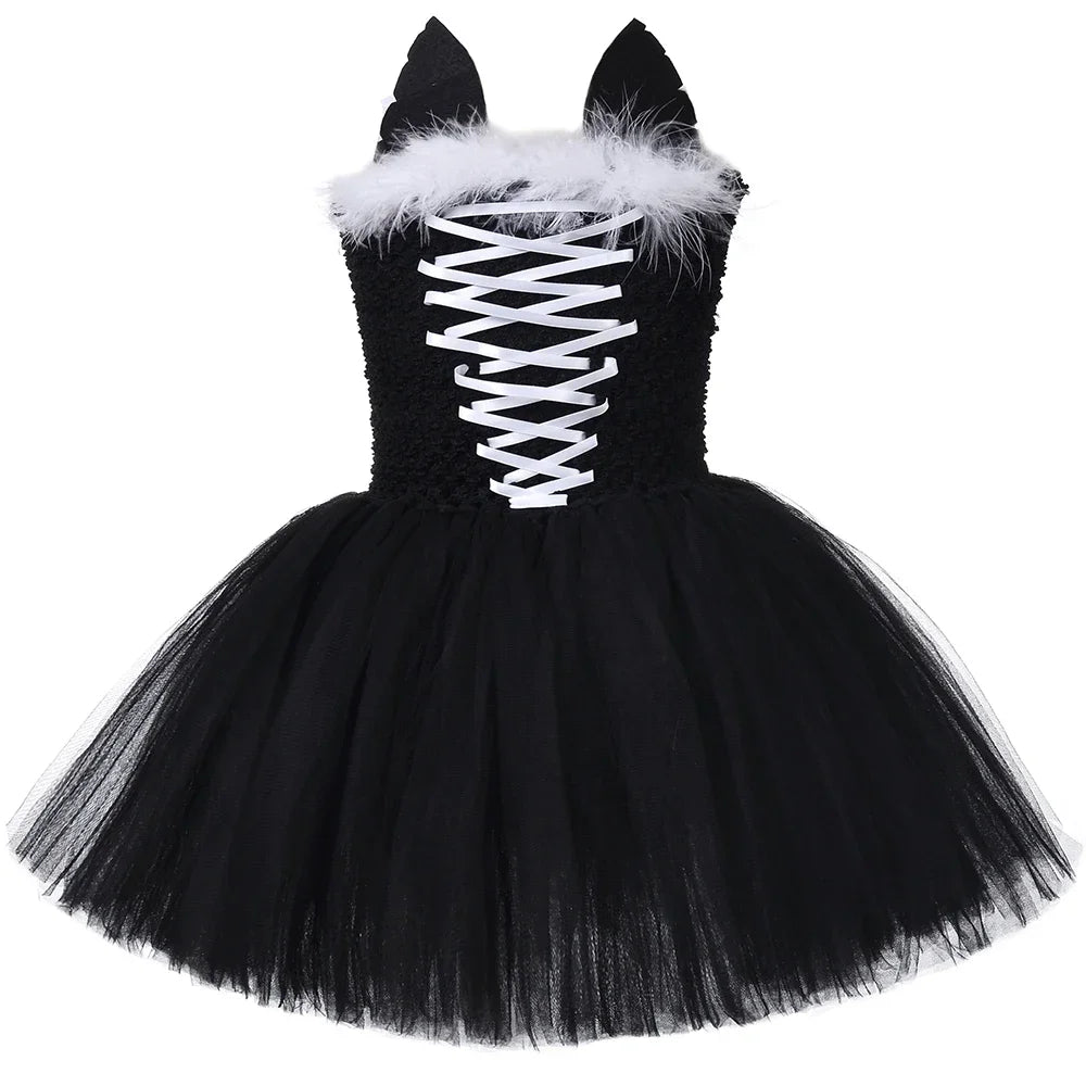 Black Cat Costume for Girls Halloween Carnival Party Tutu Dress Up Animal Kitten Costumes for Kids Toddler Fancy Tulle Dresses