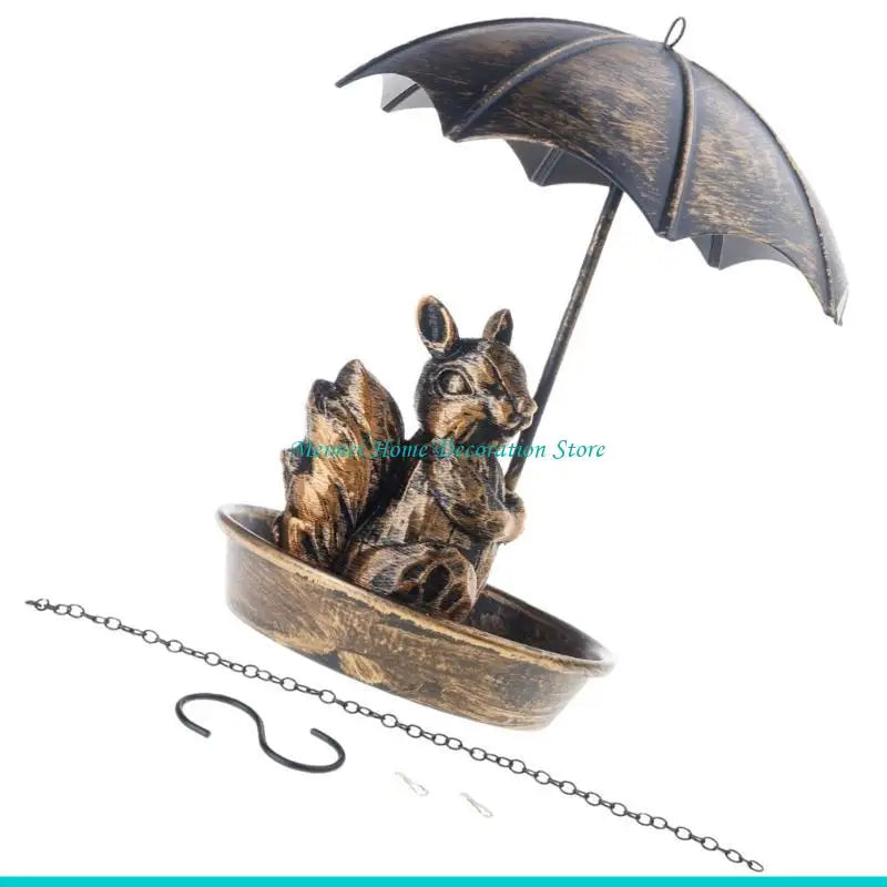 H7BF Outdoor Bird Feeders Iron Construction With Canopys Cover Animal Theme Decorative Piece For Backyard Nature Lover