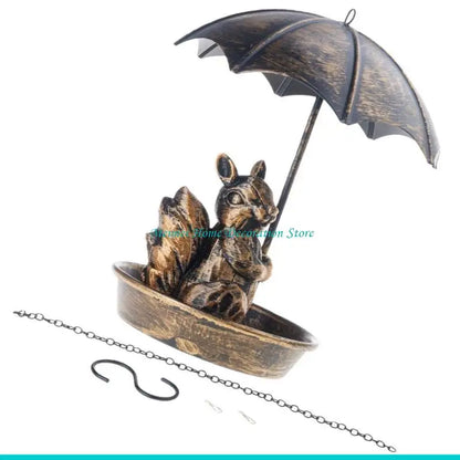 H7BF Outdoor Bird Feeders Iron Construction With Canopys Cover Animal Theme Decorative Piece For Backyard Nature Lover