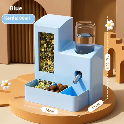 【E】2-in-1 Automatic Hamster Automatic Feeder Water Dispenser Multi-functional Small Pets Drinking And Feeding Food Container