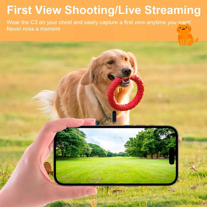 Wireless Pet Dog Cat Collar Camera 120 Degree Wide Angle Pet Sports Action Camera Monitor For Video Records Indoor Outdoor 32GB