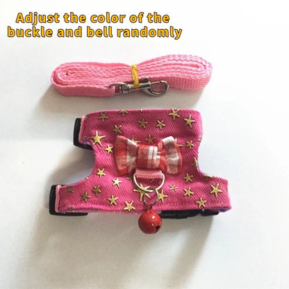 Adjustable Hamster Harness Comfortable Escape-Proof Hamster Chest Strap with Bow Bells Hamster Striped Vest Training