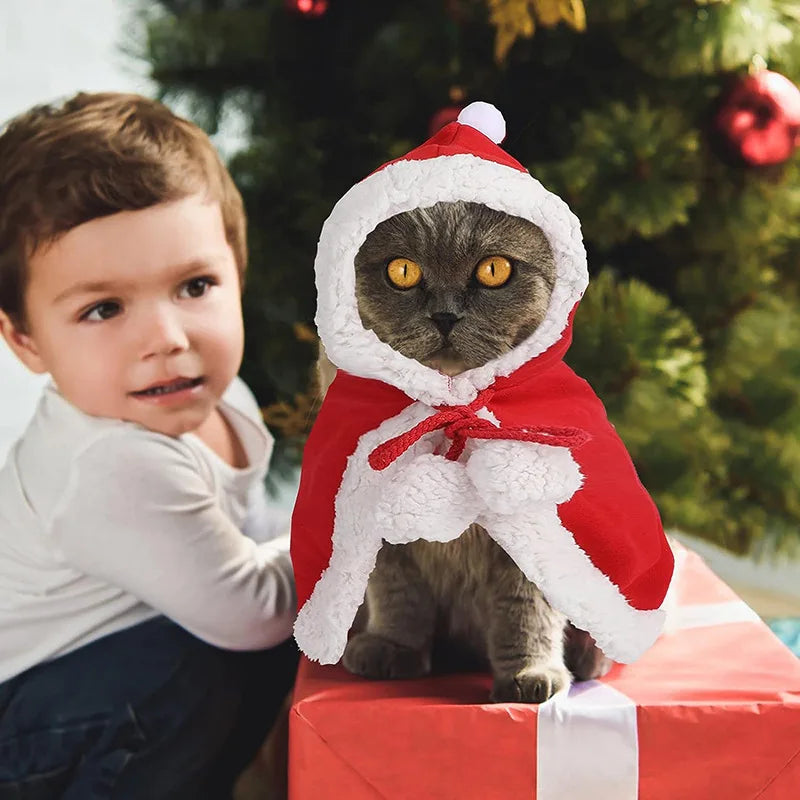 New Cat Costume Santa Cosplay Funny Transformed Cat/dog Pet Christmas Cape Dress Up Clothes Red Scarf Cloak Props Decor
