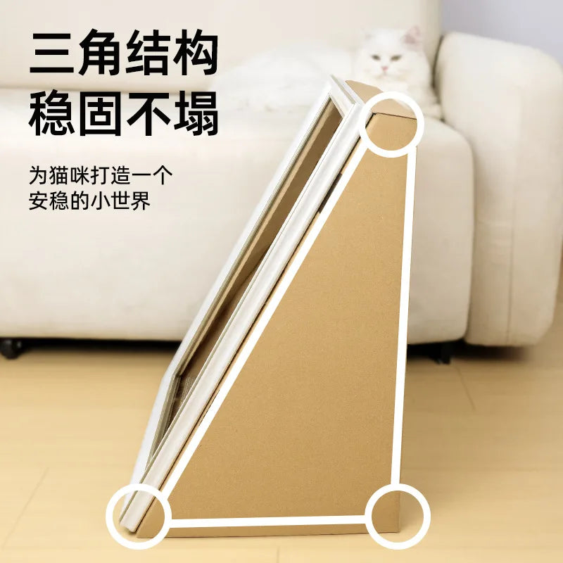 Vintage Oil Painting Cat House with Scratching Board, Multi-Functional Cat Bed & Toy for All Seasons, Retro Indoor Cat Furniture