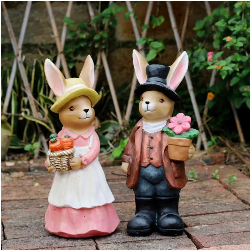 Rabbit Garden Statue Outdoor Cartoon Animal Decor Villa Courtyard Landscape Sculpture Realistic Lawn Ornament for Garden/Yard