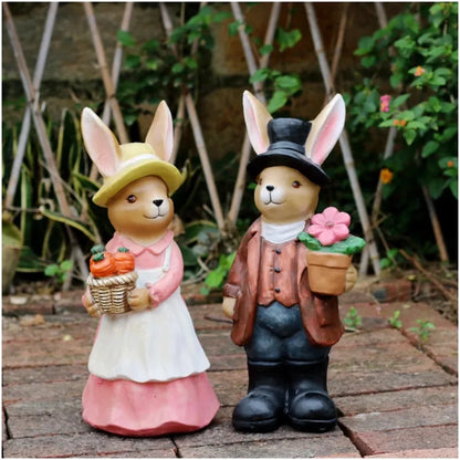Rabbit Garden Statue Outdoor Cartoon Animal Decor Villa Courtyard Landscape Sculpture Realistic Lawn Ornament for Garden/Yard