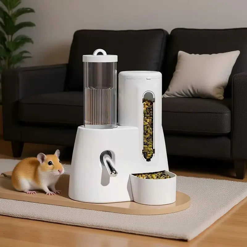 Hamster Water Feeder Small Animal Automatic Dispenser Drinking Water Bottle Bowls Dish with Food Container for Guinea Pig Rat
