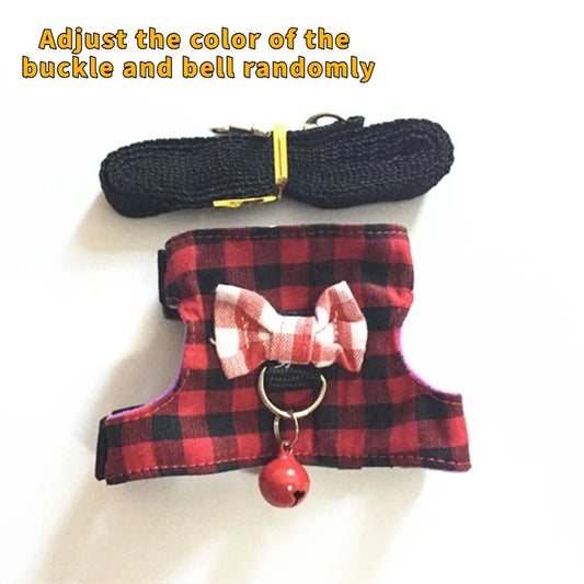 Adjustable Hamster Harness Comfortable Escape-Proof Hamster Chest Strap with Bow Bells Hamster Striped Vest Training