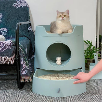 Multifunctional Castle Cat Litter Box with scratch pad large space Reduces Litter Tracking Includes Scoop and Reusable Liner
