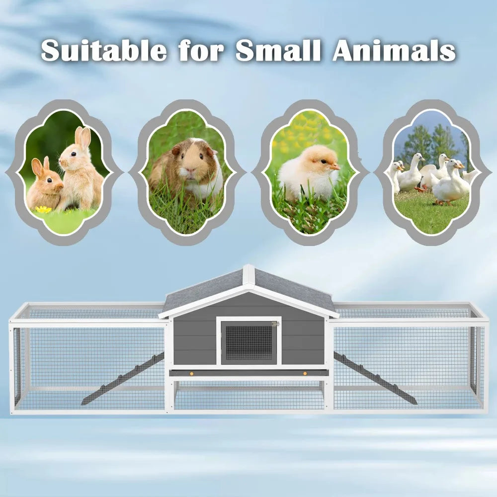 2-Story Large Wooden Rabbit Hutch Pet House with Ramps, Lockable Doors, Run Area and Asphalt Roof for Outdoor Use