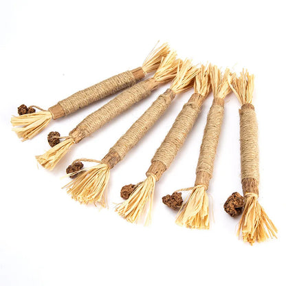 Cat Teeth Grinding Sticks Raffia Grass Wood Tianjiao Oral Clean Toys Gall Fruit for Feline Dental Health