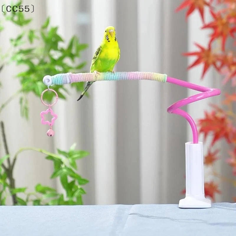 〔CC55〕Bird Perch Stand Bird Training Portable Tabletop Platform Parrot Lovebirds Indoor Budgies Bending Stand Cage Accessories