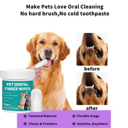 Dog Teeth Cleaning Finger Wipes Disposable Finger Wet Wipes Super Soft Oral Care Toothbrushes 50Pcs Dog Ear Wipes Pet Supplies