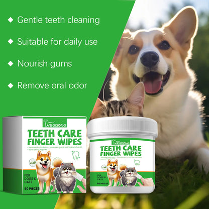 Pet Teeth Cleaning Wipes Dogs Cats Dental Care Remove Plaque Bad Breath Tartar Buildup No-Rinse Disposable Dog Teeth Finger Wipe