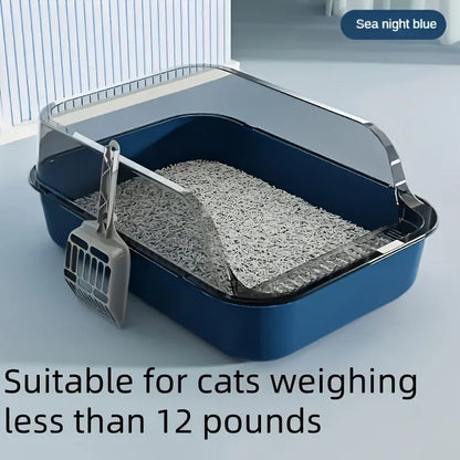 Cats Toilet Cat Litter Box Semi-enclosed High Side Splashproof Pet Bedpans with Litter Scoop Kitty Sandbox Cleaning Cat Supplies