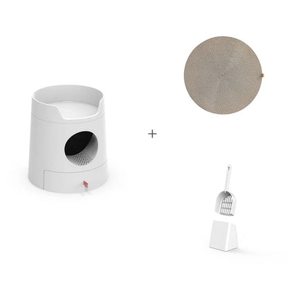 Multifunctional Castle Cat Litter Box with scratch pad large space Reduces Litter Tracking Includes Scoop and Reusable Liner